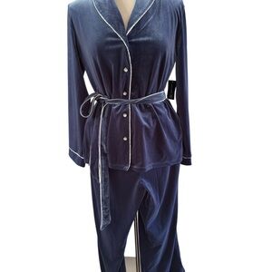 INC International Concepts Navy Blue Velour Pajama Set